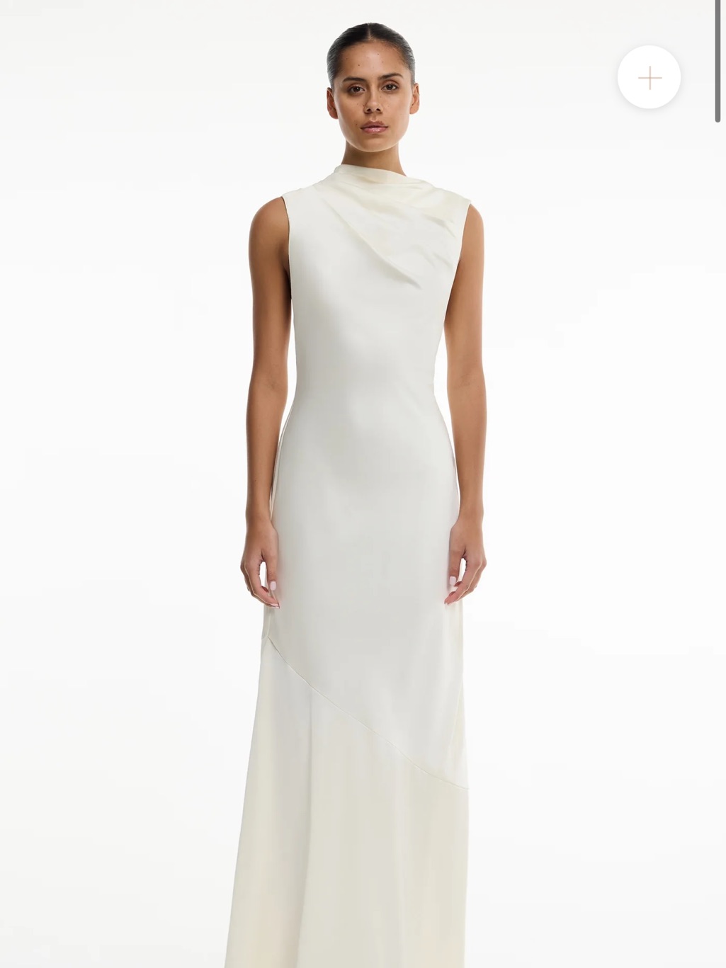 Satin Cream Sleeveless High-Neck Maxi Dress